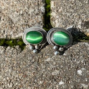 Green and silver earrings